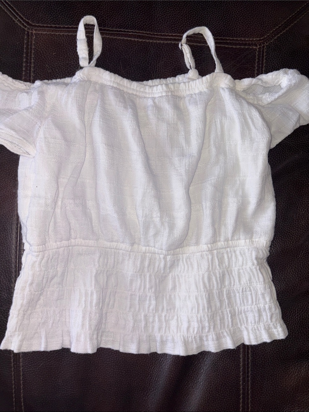 Abercrombie & Fitch White Off-Shoulder Smocked Top